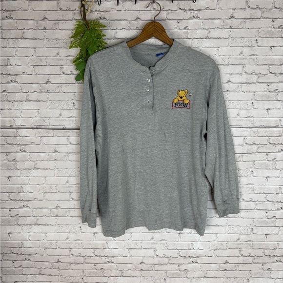 Vintage Winnie The Pooh Henley Grey Long Sleeve Tee - Picture 1 of 4